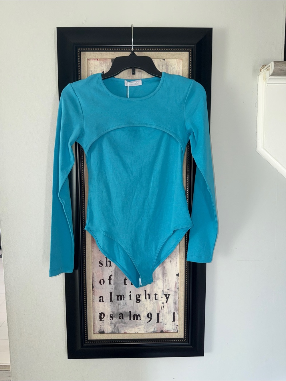Turquoise Long-Sleeve Scoop-Front Bodysuit